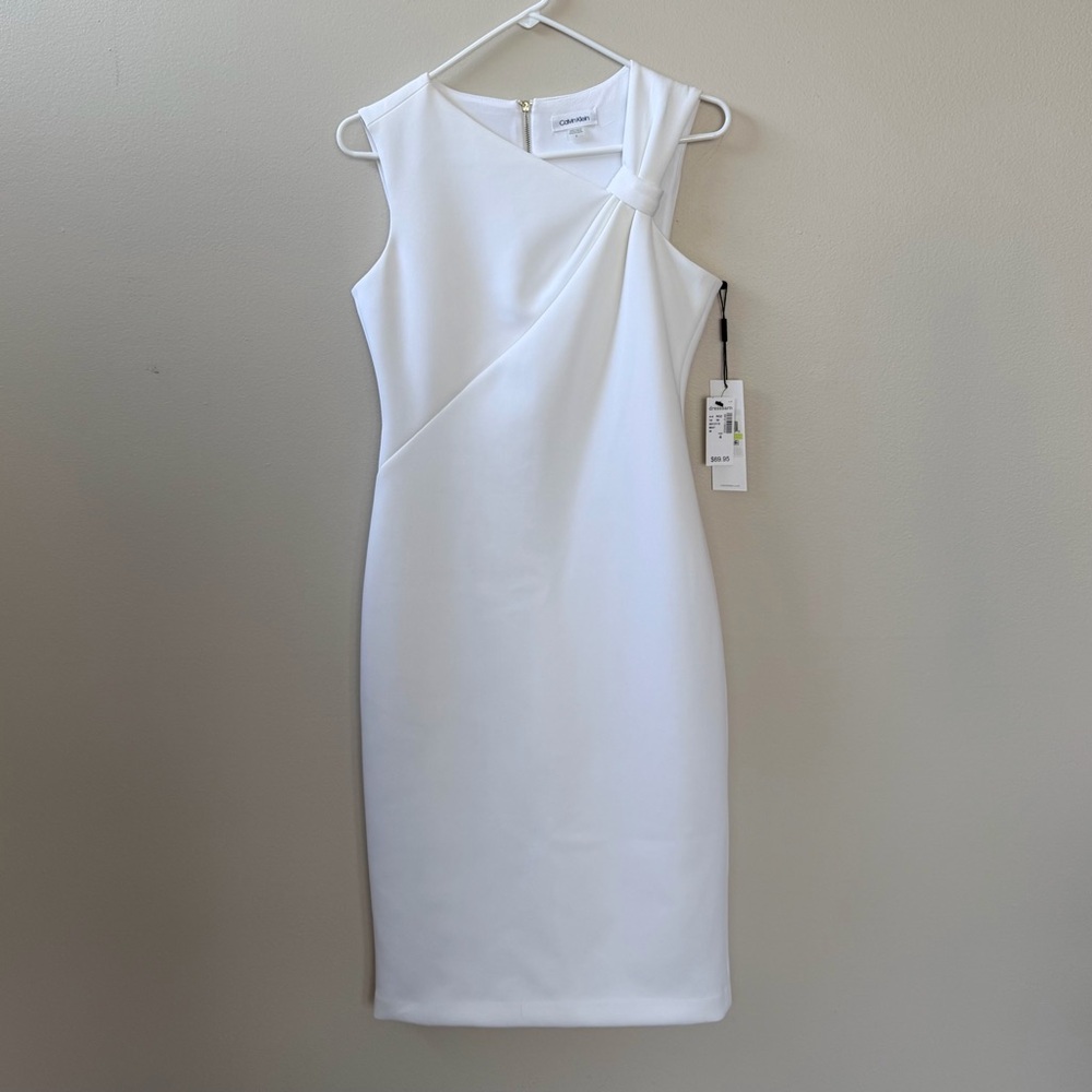 Calvin Klein Women's Sleeveless Asymmetric Knot Neck Sheath Dress , Sz 4